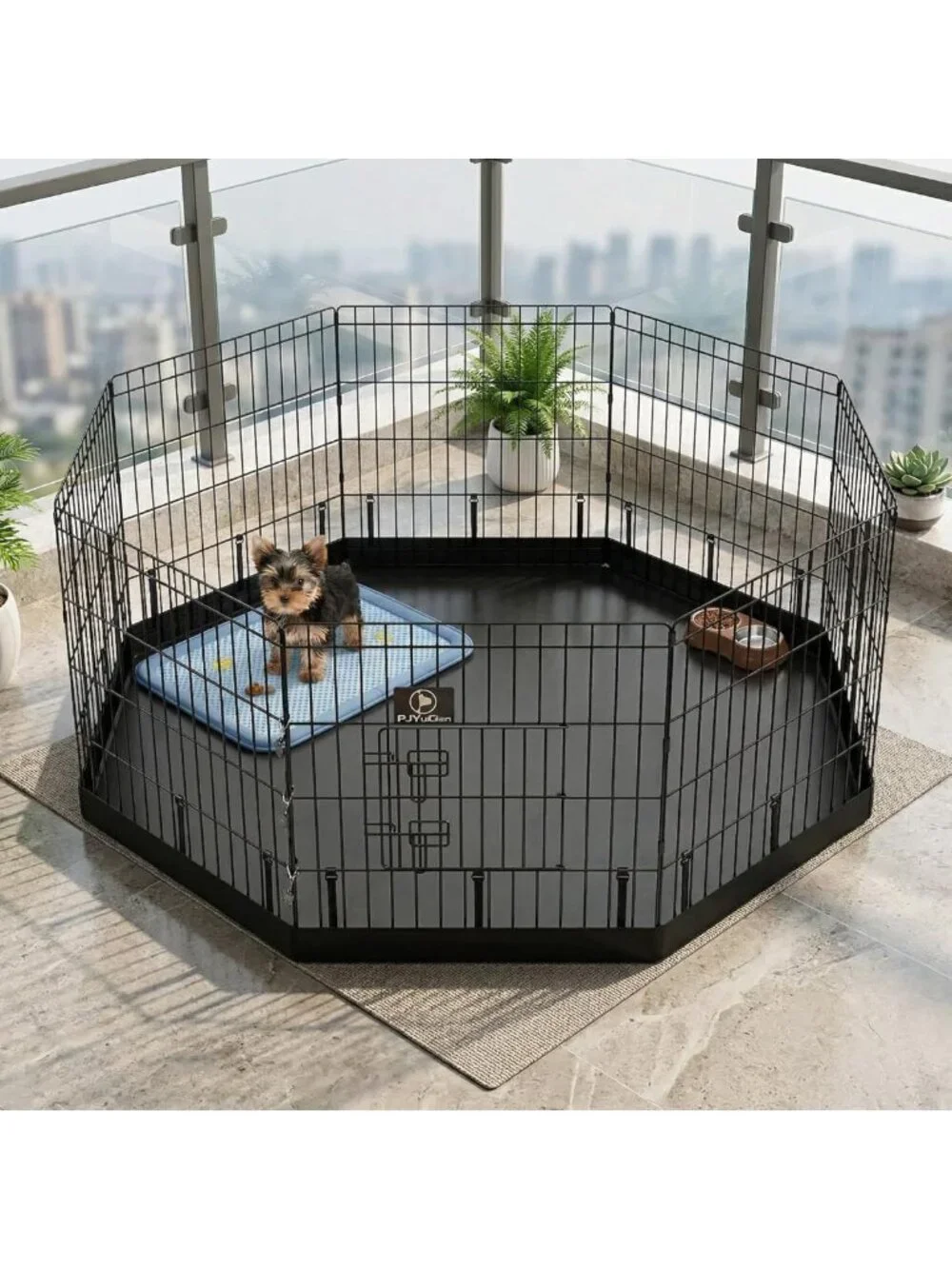 Octagonal Dog Playpen with Bottom Pad - Foldable Metal Exercise Pen, 8 Panels